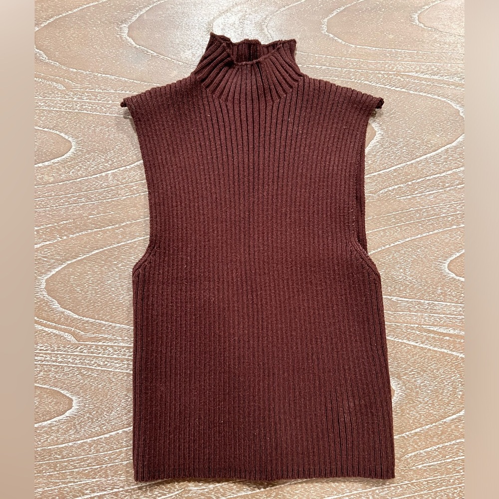 Zara Brown Mock neck sweater tank top Sz medium